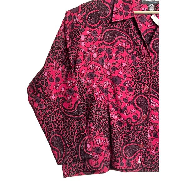Goodclothes Petite 2XWP Paisley & Floral Cropped Button-Up Shirt 2XWP Pink Black - Picture 7 of 13
